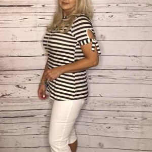Agnes & Dora Tie Sleeve Top Ivory Black Stripe